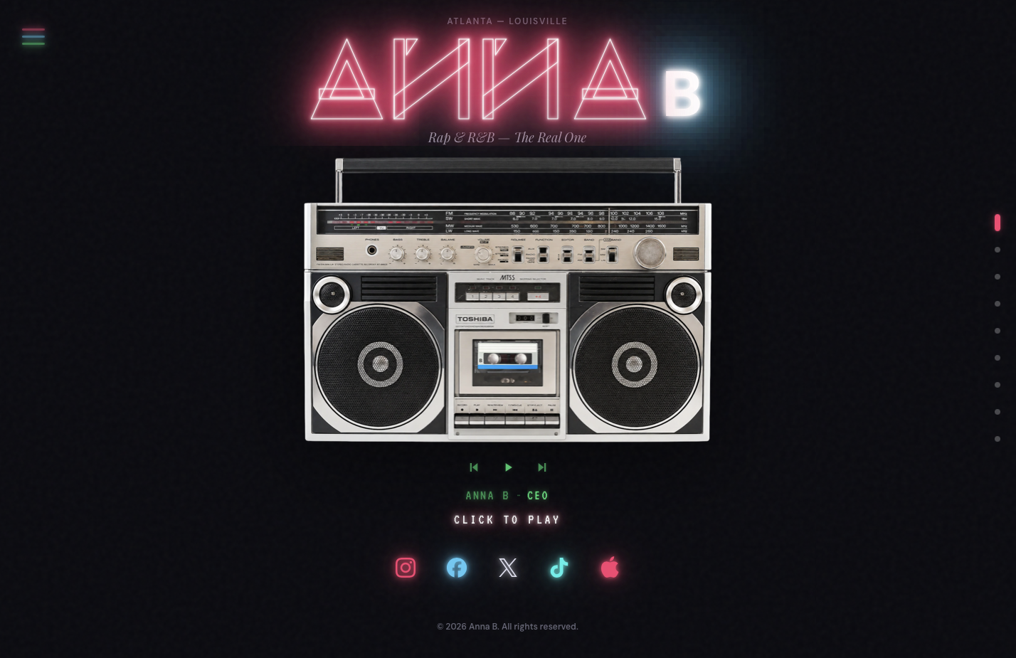 Neon boombox hero — the interactive music player