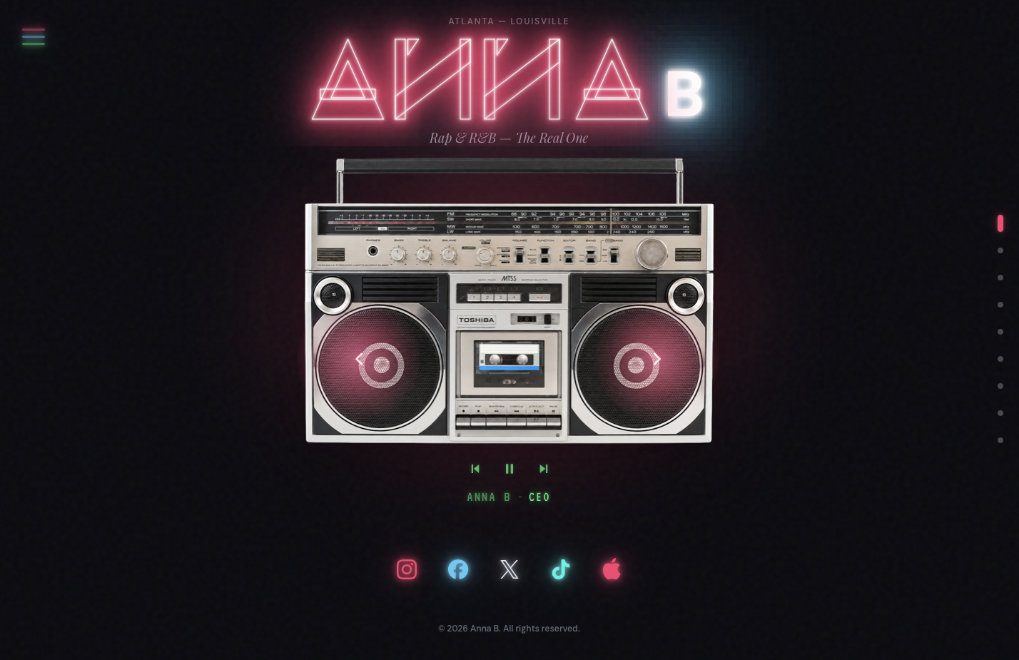 Boombox playing — speakers lit while a track spins