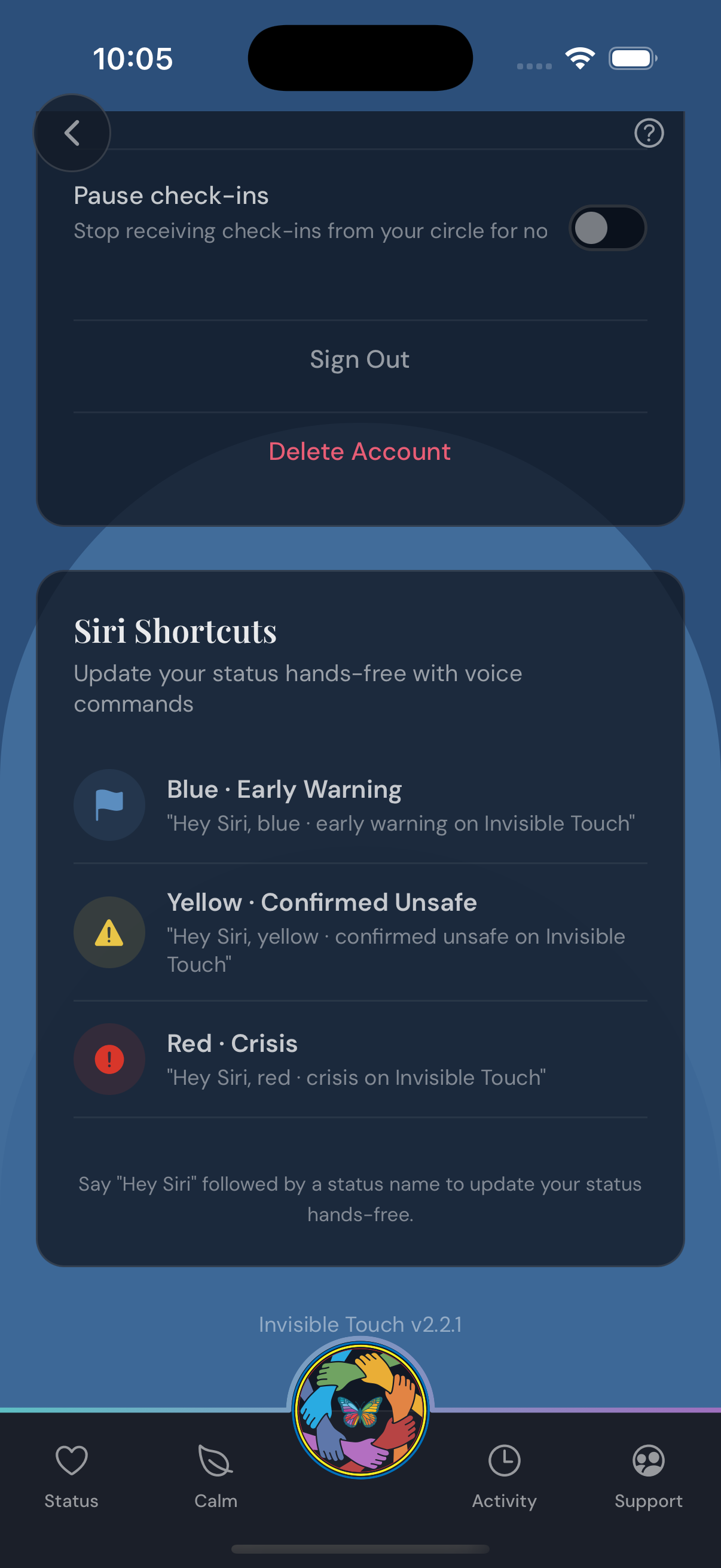 Siri shortcuts for hands-free status
