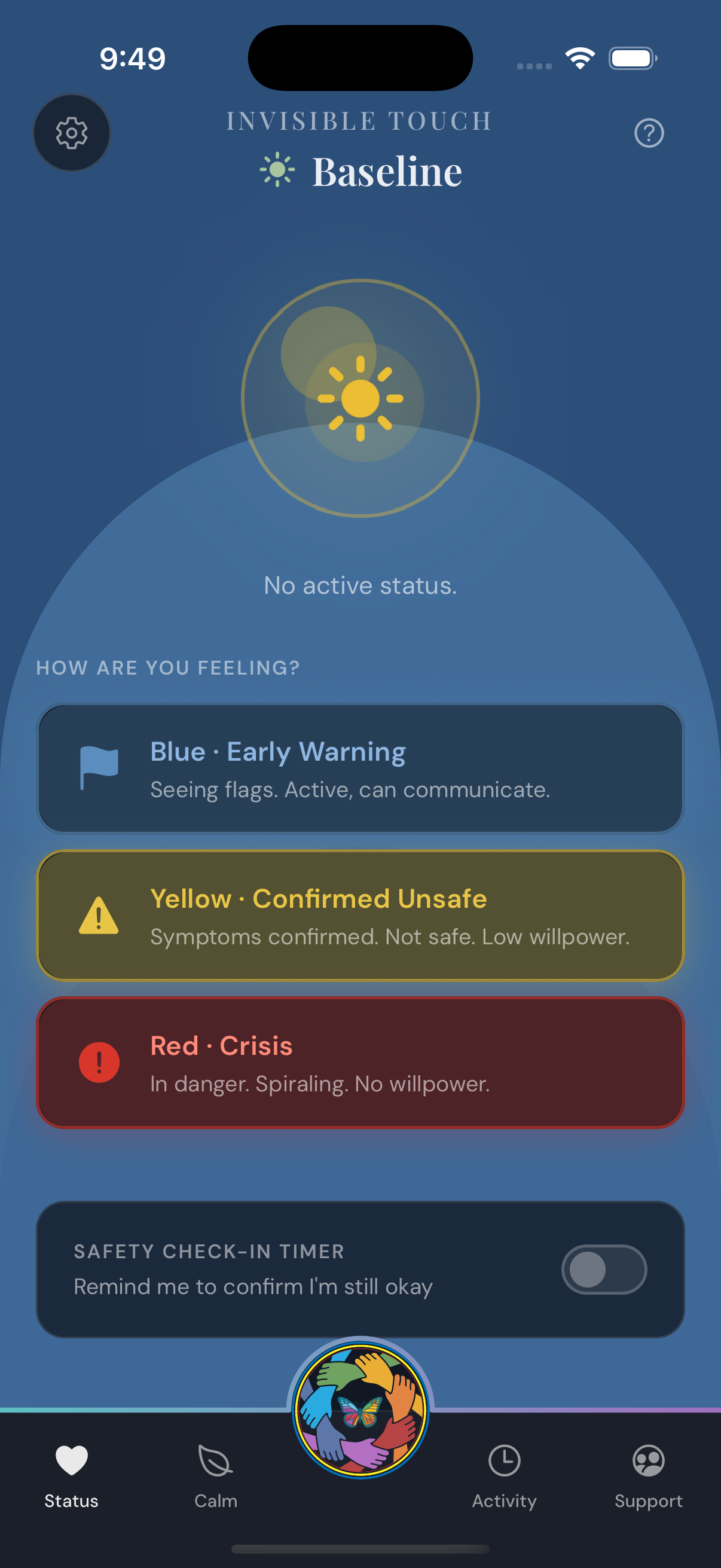 Baseline status screen